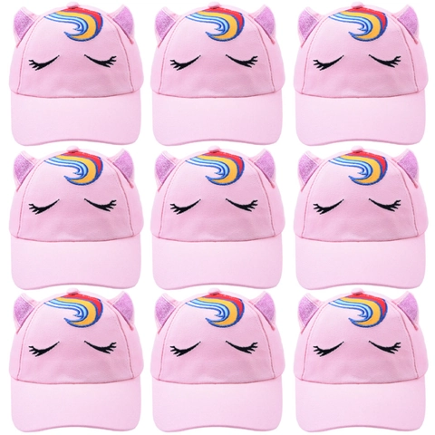 Kids Unicorn Baseball Cap Cotton Adjustable Sun Hat With Glitter Ears Rainbow Embroidery For Toddler Girls Boys