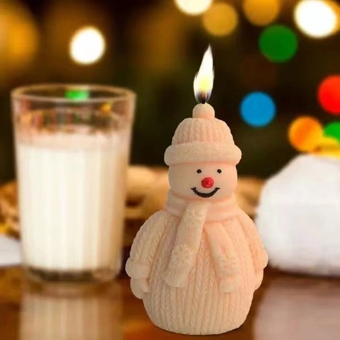 Snowman Silicone Candle Mold Christmas Scarf Knitted Texture DIY Aromatherapy Plaster Soap Making Tool Winter Festive Decor