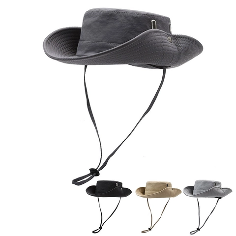 Herren Outdoor Angelhut Mit Breiter Krempe Sonnenschutz Polyester Atmungsaktiv Mesh Verstellbarem Kordelzug Fischerhut