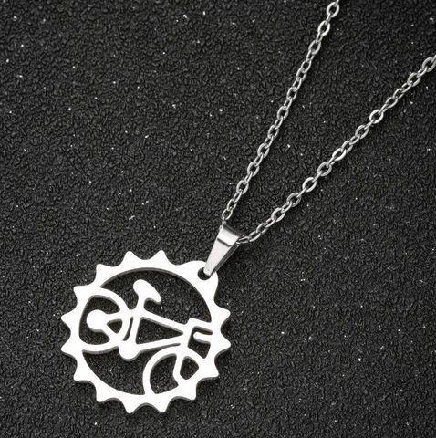 Collana In Acciaio Inossidabile Con Pendente Traforato Lupo Sole Battito Cardiaco Bicicletta Gioielli Vintage Per Donna Stile Minimalista