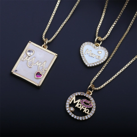 Collar Con Colgante De Mama Mom Cobre Bañado En Oro Circón Corazón Estrella Labios Regalo Del Día De La Madre Joyas Para Mujer
