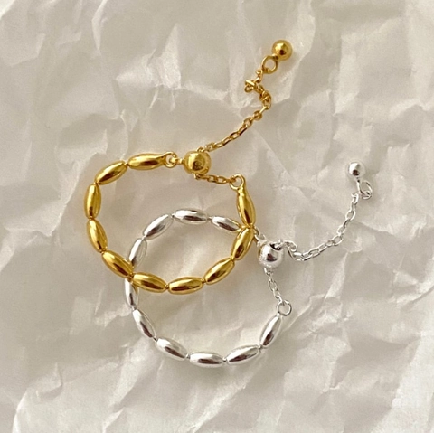 Anello A Catena Con Perline Regolabile In Argento Sterling 925 Minimalista Con Perle Di Oliva E Cursore A Coulisse