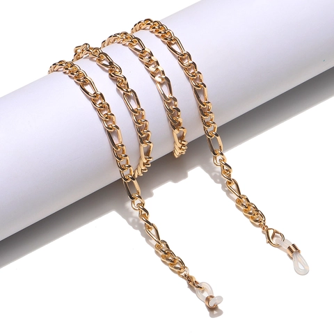 Fashion Gold Plated Metal Figaro Chain Glasses Strap Anti-Slip Eyewear Holder Neck Cord Adjustable Silicone Ends