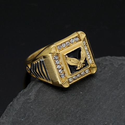 Anello Da Uomo Sigillo Acciaio Inossidabile 316 Aquila Hip Hop Punk Retro Tono Oro Zircone Smalto Gioielli