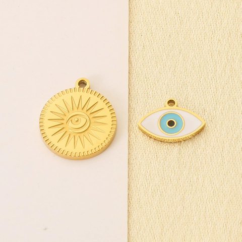 Evil Eye Sun Medallion Charms Stainless Steel 18K Gold Plated For DIY Bracelet Necklace Making Bohemian Style Jewelry Findings