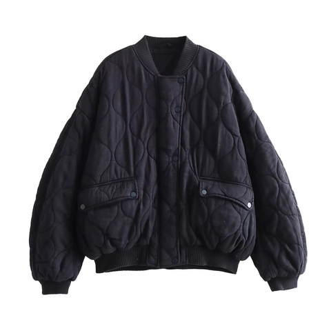 Bombardier Matelassé Large pour Femmes Avec Boutons Pression Poignets Nervurés Manteau d'Hiver Rembourré Streetwear Y2K