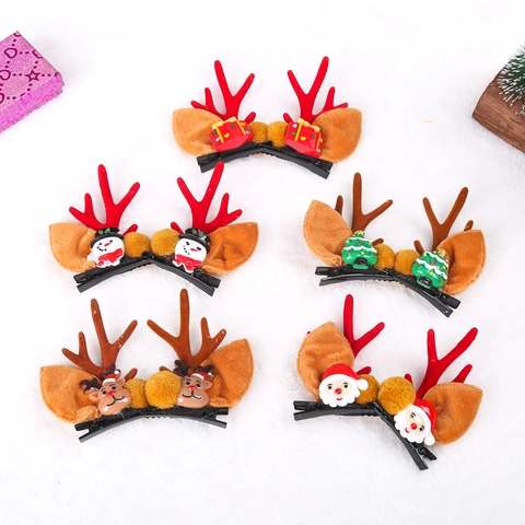 Christmas Hair Clips Cute Reindeer Antlers Santa Snowman Festive Plush Resin Metal Hairpins For Kids Girls Party Decor