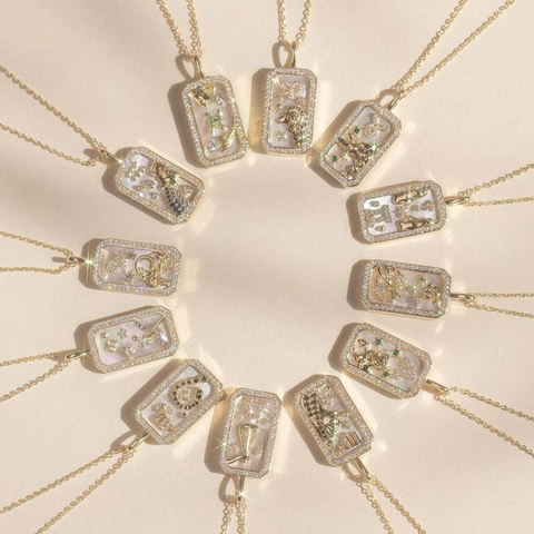 Sterrenbeeld Hanger Ketting Voor Vrouwen Koper Verguld Astrologie Constellatie Strass Emaille Charme Sieraden Cadeau