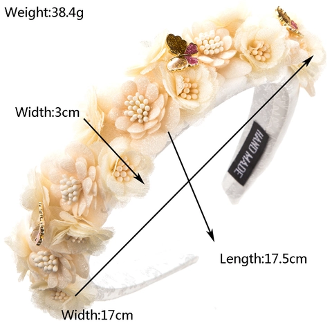 Serre-tête Baroque en Alliage et Tissu Fleur avec Papillon Strass Mode Style Coréen Accessoires Cheveux pour Femmes Mariage Bijoux