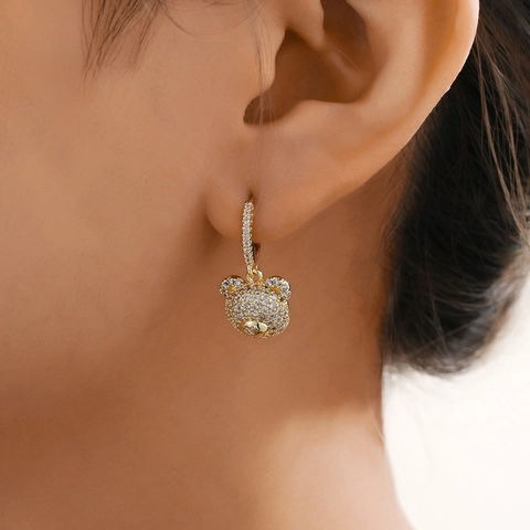 Glänzende Zirkon Bär Hänger Ohrringe Kupfer Gold Silber Plattiert Elegante Mode Schmuck Für Damen