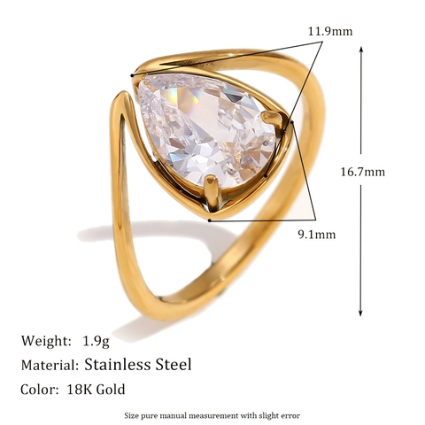 Pear Shaped White Zircon Ring Stainless Steel Gold Plated Elegant Niche Design Jewelry For Women Fashion Commuter Style