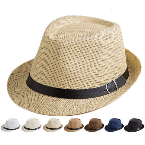 Classic Paper Straw Fedora Hat With Faux Leather Belt Metal Buckle Breathable Summer Beach Sun Protection Jazz Cap For Men Women