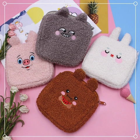 Borsa Di Immagazzinaggio In Peluche Ricamo Animale Portatile Borsa Per Assorbenti Borsellino In Pile Con Cerniera Donne Ragazze
