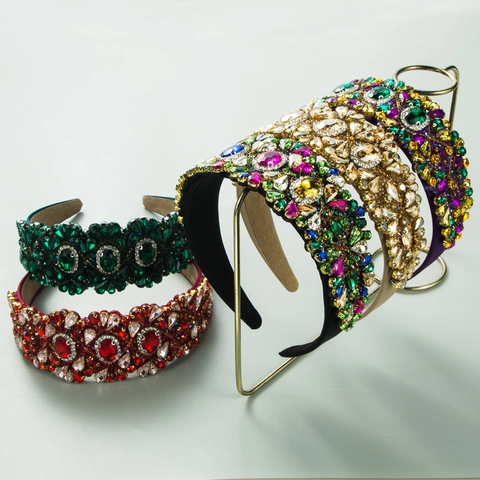 Cerchietto Barocco A Tesa Larga Per Donna Tessuto Di Lusso Strass In Vetro Vintage Palazzo Accessori Per Feste Colorati