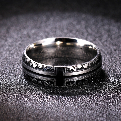 Retro Cross Crown Engraved Ring Stainless Steel Gothic Punk Band Jewelry Unisex Vintage Style