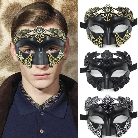 Masque De Mascarade Demi Face Guerrier Romain Plastique Vintage Motif Relief Aile Hommes Halloween Cosplay Costume