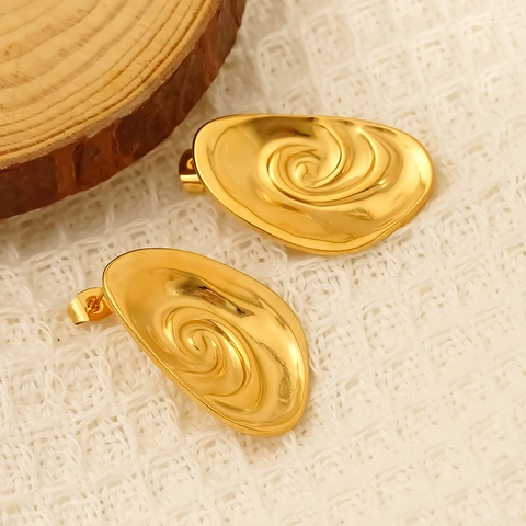 18K Gold Plated Stainless Steel Oval Earrings Irregular Spiral Swirl Geometric Vintage Jewelry For Women
