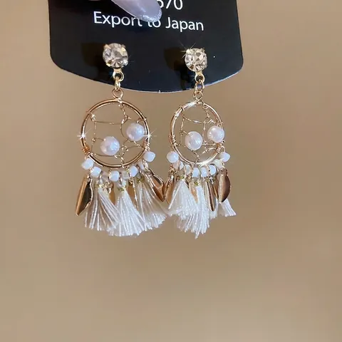 Boucles D'oreilles Pendantes Attrape-Rêves Bohème Alliage Künstliche Perle D'imitation Strass Avec Tige En Argent 925