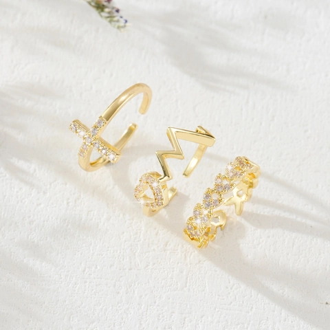 Koperen Zirconia Open Ringen Voor Dames Verstelbare Geometrische Kruis Hart Bliksem Vingerringen Minimalistische Sieraden