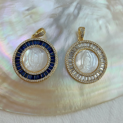 Pendentif Religieux Notre Dame De Guadalupe Vierge Marie Nacre Cuivre Plaqué Or 18K Zircone Rond Accessoire Bijoux
