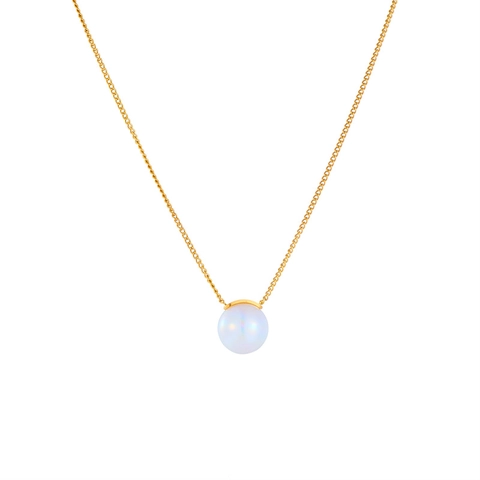 Titanium Steel Necklace Round White Artificial Pearl Pendant Minimalist Clavicle Box Chain Elegant Fashion Jewelry Women