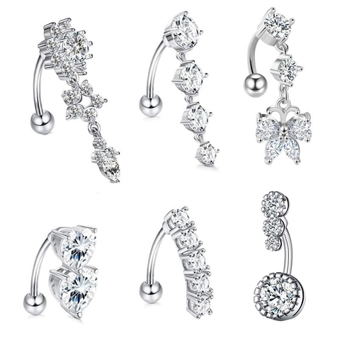 Stainless Steel Belly Button Rings With Cubic Zirconia Navel Piercing Jewelry For Women Fashion Butterfly Heart Star