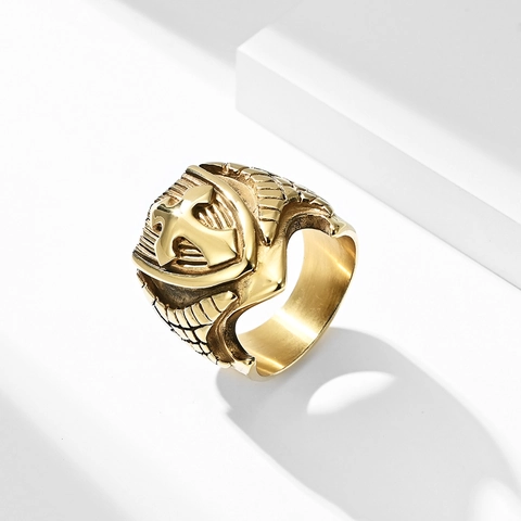 Anello con Sigillo a Scudo Croce Uomo Acciaio al Titanio Retro Punk Gothic Goffrato Lucidato Biker Anello Gioielli Uomo