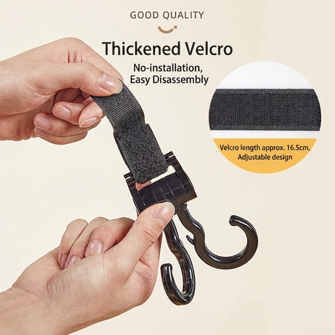 Ganchos Multifuncionales Para Cochecito Giratorios Resistentes Gancho Universal Para Manillar De Bicicleta Moto Con Correa De Nailon Ajustable Negro