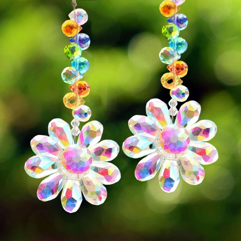 Sunflower Suncatcher Crystal Hanging Ornament K9 Glass Rainbow Maker Garden Outdoor Decor Flower Prism Pendant