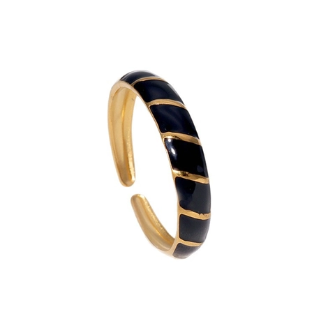 Anello Regolabile Aperto in Acciaio Inossidabile 304 Vintage per Donna Anello a Fascia Oro Geometrico Retro Smalto Olio a Righe Gioielli