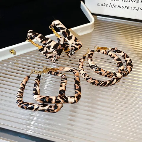 Orecchini A Cerchio Geometrici Grandi Con Stampa Leopardata Da Donna Con Perno In Argento Sterling 925 Retro