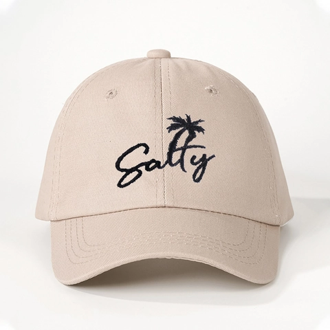 Salty Palm Tree Embroidery Baseball Cap Polyester Twill Curved Brim Adjustable Casual Summer Sun Hat For Men Women