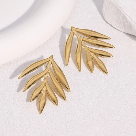 Pendientes De Botón Con Forma De Hoja Creativa Acero Inoxidable Chapado En Oro De 18K Joyas De Naturaleza Minimalistas Para Mujeres