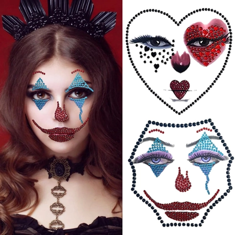 Halloween Face Gems Sticker Rhinestone 3D Acrylic Body Art For Cosplay Party Gothic Clown Style Accessories