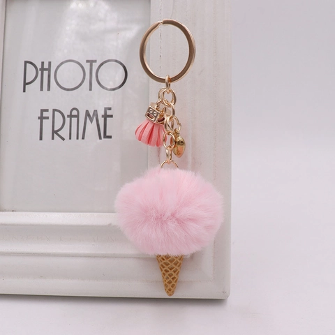 Schattige Ijsje Pluche Sleutelhanger Kunstbont Pompon Hanger Met Kwastje En Hartbedeltje Tasdecoratie Voor Dames Meisjes