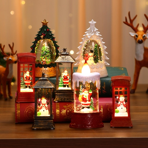 Weihnachten LED Laterne Schneekugel Ornament Retro Stil Tischdeko Weihnachtsmann Schneemann Mikro Landschaft Leuchtendes Geschenk