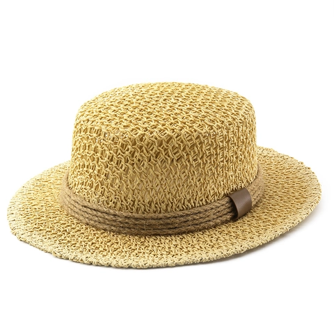 Sombrero Boater Paja Tejida Calada Transpirable Protección Solar Playa Vacaciones Estilo Vintage Con Banda De Cuerda Para Mujer