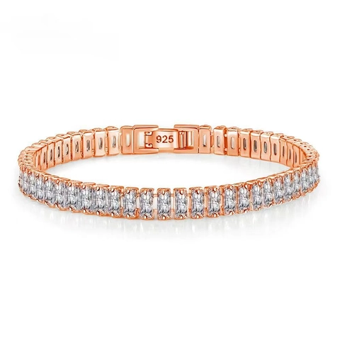 Bracciale Tennis In Rame Placcato Argento Con Zirconi Cubici A Taglio Rettangolare Gioielli Di Moda Scintillanti Da Donna