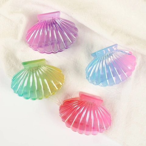 Pinza Para El Cabello Con Forma De Concha Iridiscente Degradado Plástico Accesorio Para El Pelo Para Mujeres