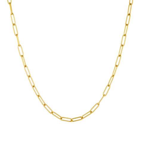 Minimalist 18K Gold Plated Stainless Steel Paperclip Chain Necklace For Women Flat Wire Square Link Jewelry