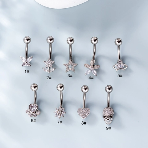 Anneau De Nombril Incrusté De Zircon Avec Barre En Acier Inoxydable Bijoux De Piercing En Cuivre Pour Femmes Papillon
