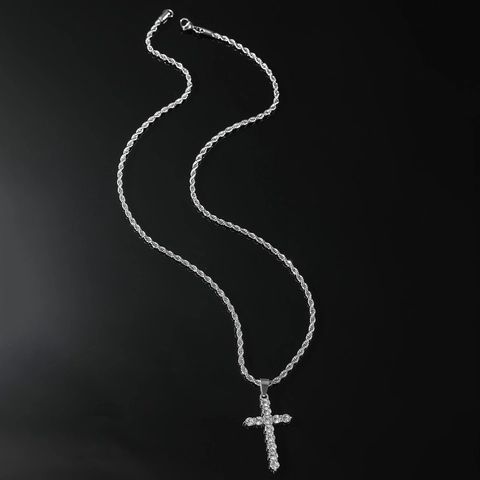 Cross Pendant Necklace Zinc Alloy Stainless Steel Rope Chain Rhinestone Hip Hop Streetwear Jewelry For Men
