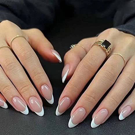 Elegant French Tip Press On Nails With Glue And Jelly Adhesive Almond Shape False Nails For Women Daily Manicure Decoration