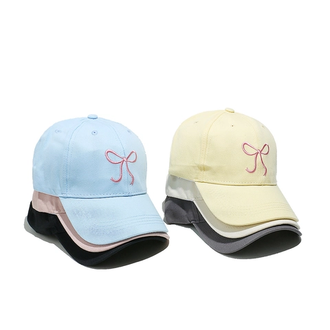 Women Cotton Baseball Cap Sweet Bowknot Embroidery Sun Protection Adjustable Casual Peaked Hat