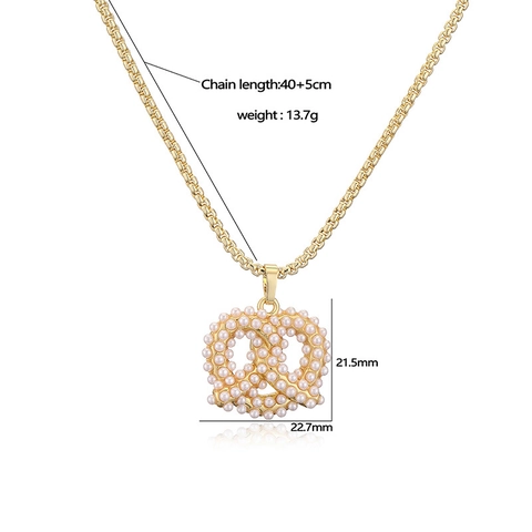 Elegant Gold Copper Artificial Pearl Jewelry Set Cross Pretzel Chili Necklace Earrings Ring For Women Fashion Jewelry