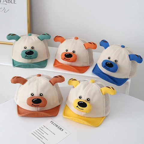 Cappellino Da Baseball In Rete Per Neonati Con Orecchie Di Cane 3D Cappello Da Sole In Cotone Traspirante Regolabile