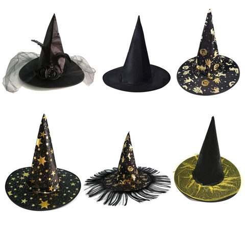 Halloween Hexenhut Zaubererhut Für Kinder Erwachsene Maskerade Party Kostüm Requisiten Mit Netzschleier Stern Spinnennetz Mustern Dekor