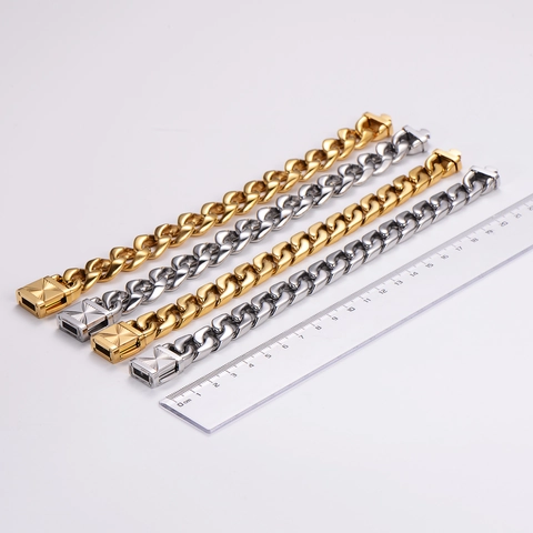 Pulsera De Cadena Cubana Pesada Acero Inoxidable 316L Hip Hop Punk Joyería Motera Pulida Para Hombres Y Mujeres