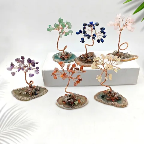 Albero Della Fortuna In Cristallo Fatto A Mano Pietre Naturali Filo Di Rame Decorazione Scrivania Base Agata