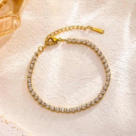 Tennis Bracelet For Women Gold Plated Stainless Steel Sparkling Zircon Adjustable Chain Classic Jewelry